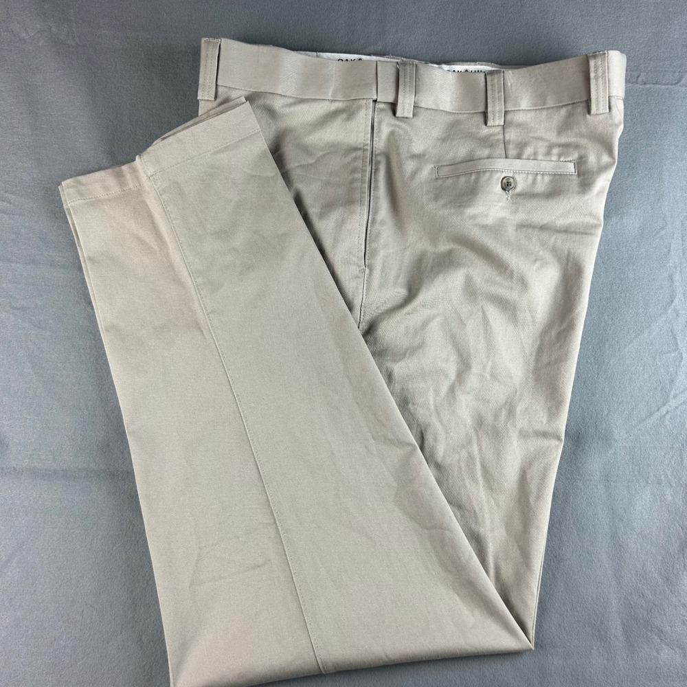 Oak Hill Premium Pant Mens 44/34 Khaki Tan Flat Front Cotton Blend Chino Trouser